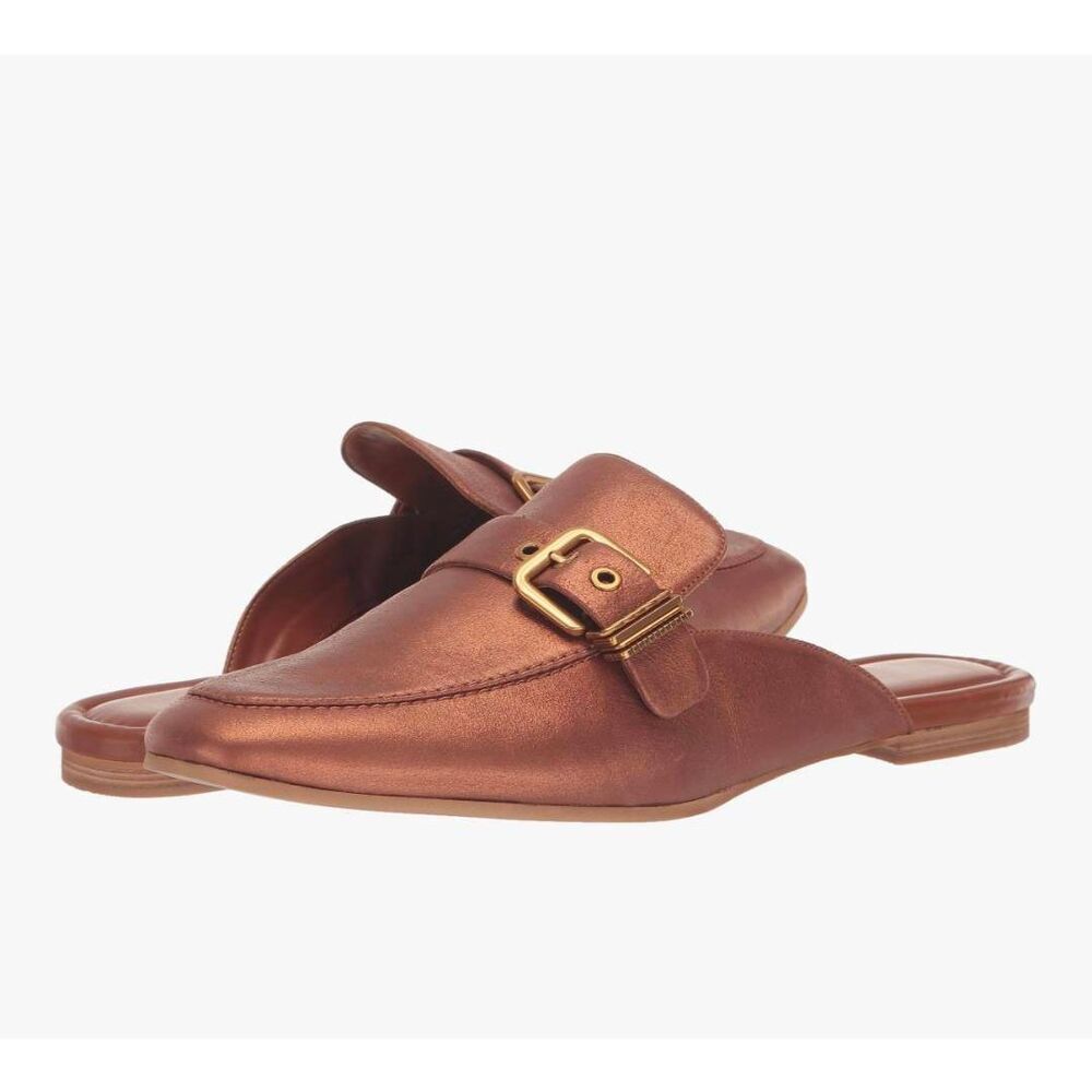 Dolce Vita Santel copper metallic leather buckle slip on mules flats womens 8